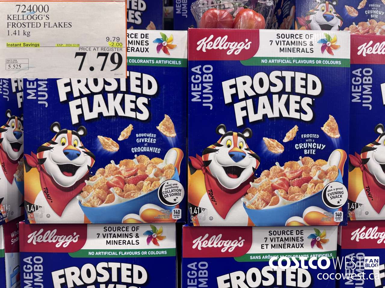 724000 KELLOGGS FROSTED FLAKES MEGA 1.41 kg ($2.00 INSTANT SAVINGS EXPIRES ON 2024-12-08) $7.79