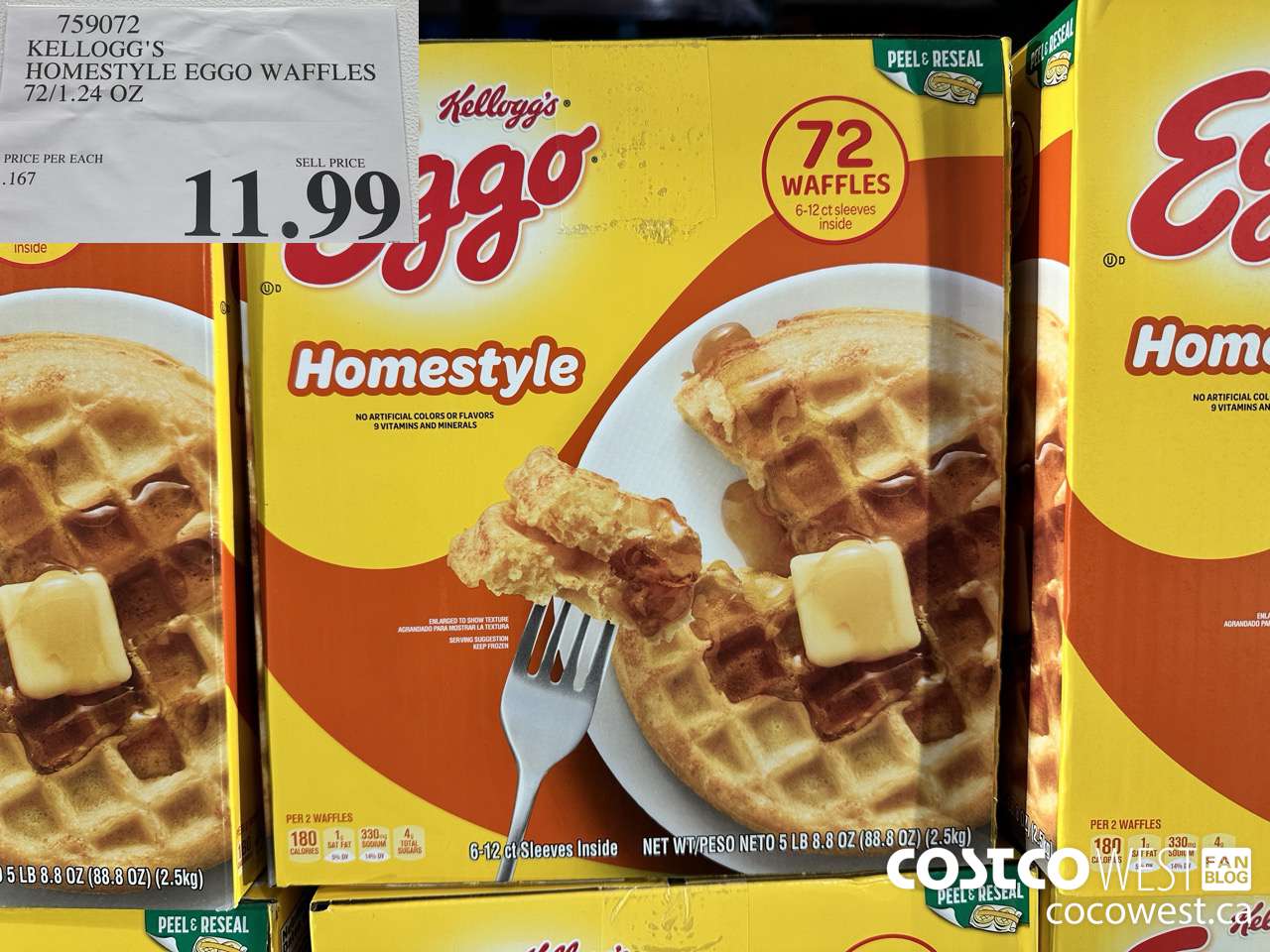 759072 KELLOGG'S HOMESTYLE EGGO WAFFLES 72/1.24 OZ $11.99