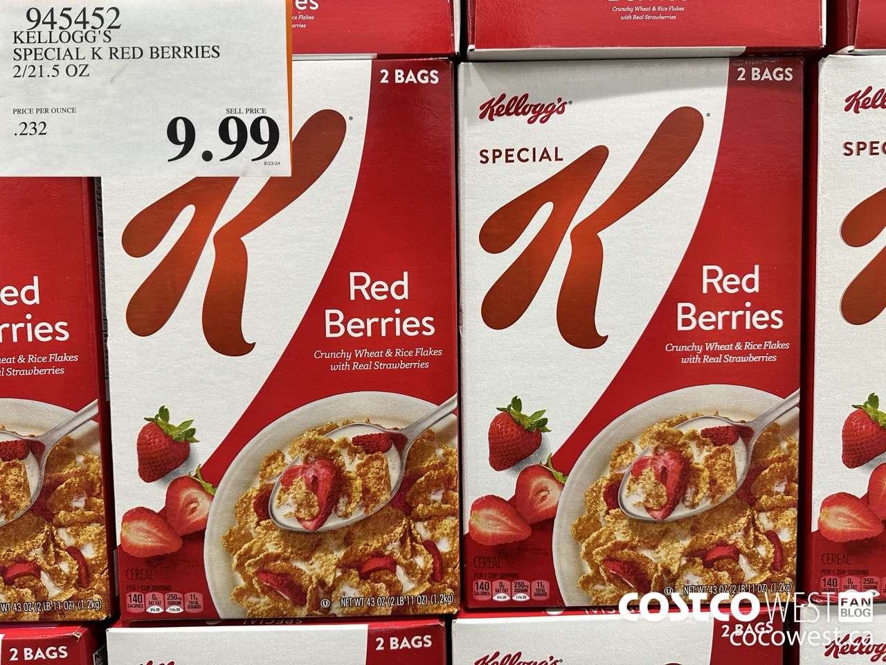 945452 KELLOGG'S SPECIAL K RED BERRIES 2/21.5 OZ $9.99