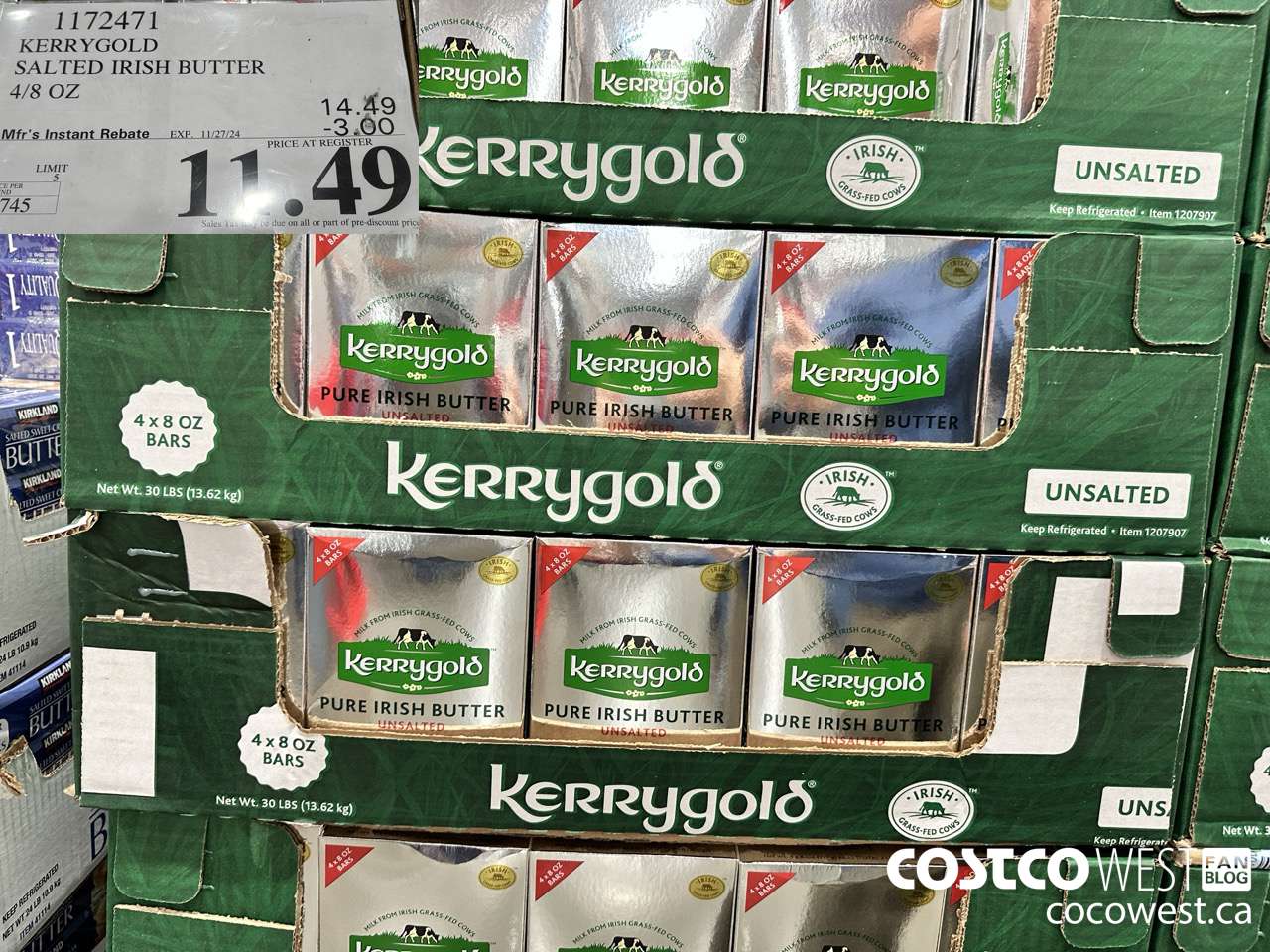1172471 KERRYGOLD SALTED IRISH BUTTER 4/8 OZ ($3.00 INSTANT SAVINGS EXPIRES ON 2024-11-27) $11.49