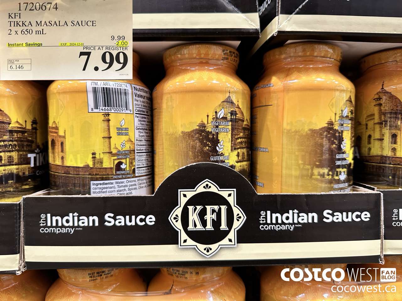 1720674 KFI TIKKA MASALA SAUCE 2 X 650 ML ($2.00 INSTANT SAVINGS EXPIRES ON 2024-12-01) $7.99
