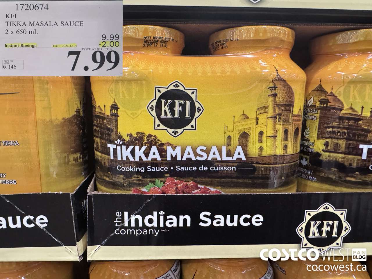 1720674 KFI TIKKA MASALA SAUCE 2 X 650 ML ($2.00 INSTANT SAVINGS EXPIRES ON 2024-12-01) $7.99