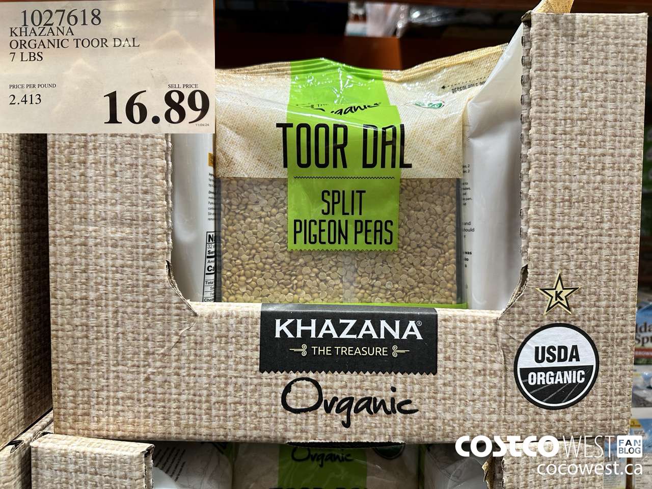 1027618 KHAZANA ORGANIC TOOR DAL 7 LBS $16.89