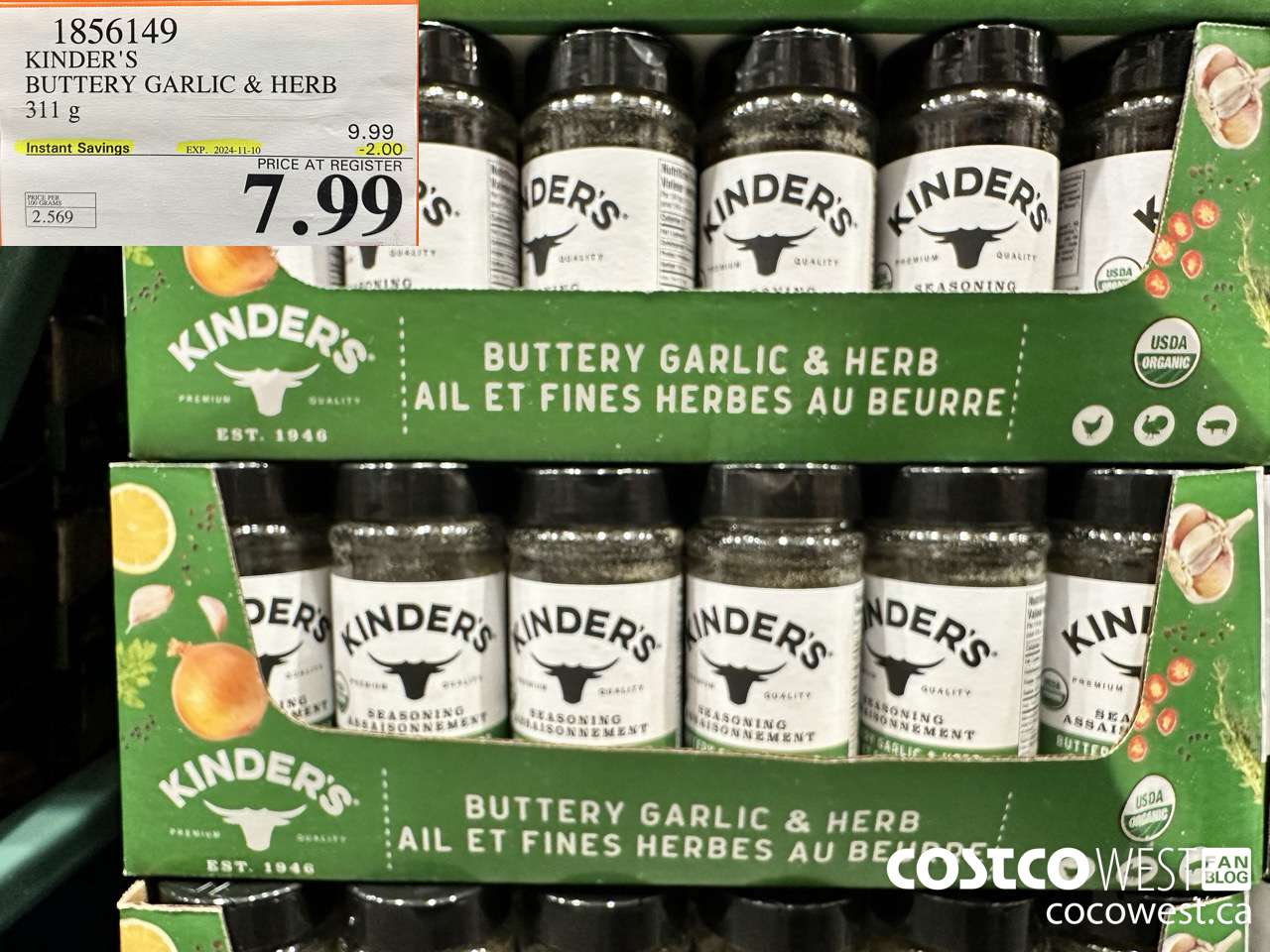 1856149 KINDER'S BUTTERY GARLIC & HERB 311G ($2.00 INSTANT SAVINGS EXPIRES ON 2024-11-10) $7.99