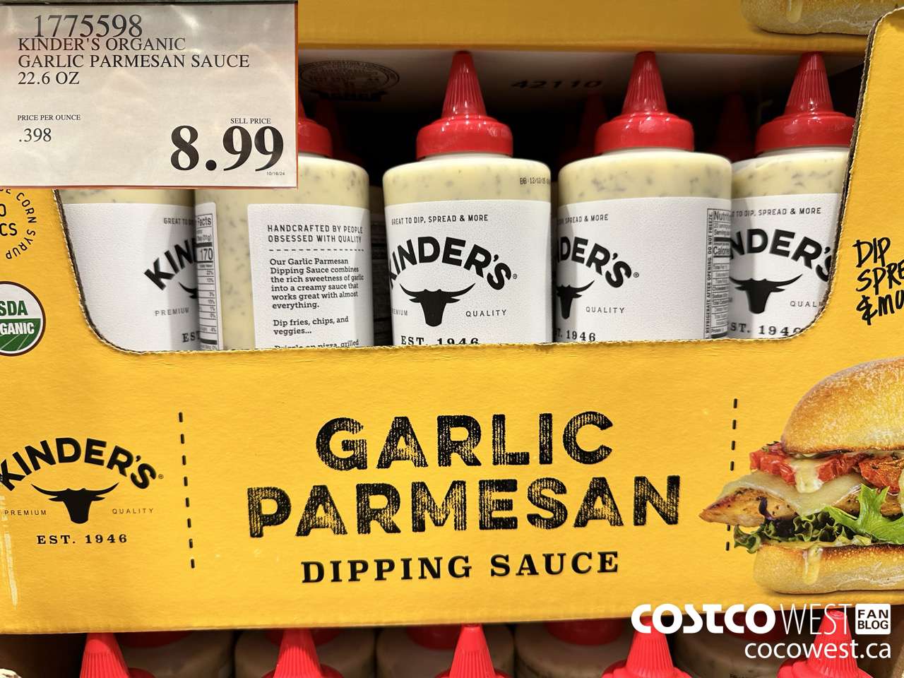 1775598 KINDER'S ORGANIC GARLIC PARMESAN SAUCE 22.6 OZ $8.99