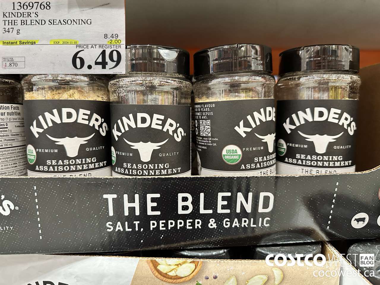 1369768 KINDER'S THE BLEND SEASONING 347G ($2.00 INSTANT SAVINGS EXPIRES ON 2024-11-10) $6.49