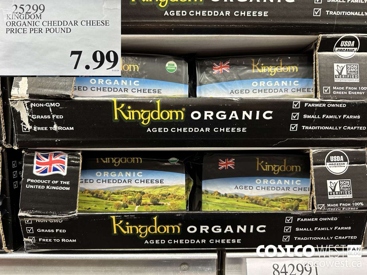 25299 KINGDOM ORGANIC CHEDDAR CHEESE PRICE PER POUND $7.99