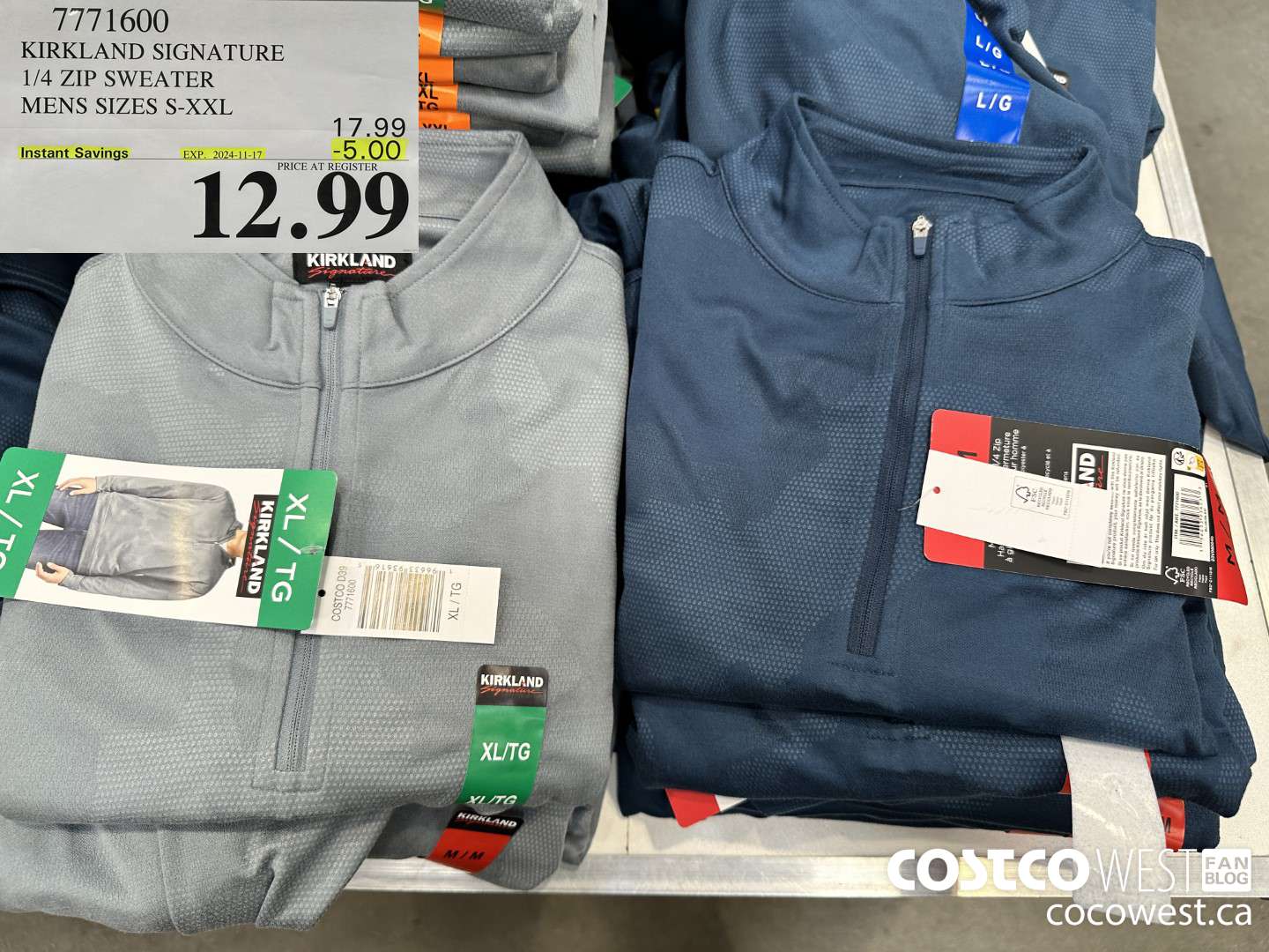 7771600 KIRKLAND SIGNATURE 1/4 ZIP SWEATER MENS SIZES S-XXL ($5.00 INSTANT SAVINGS EXPIRES ON 2024-11-17) $12.99