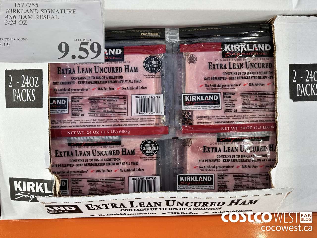1577755 KIRKLAND SIGNATURE 4X6 HAM RESEAL 2/24 OZ $9.59