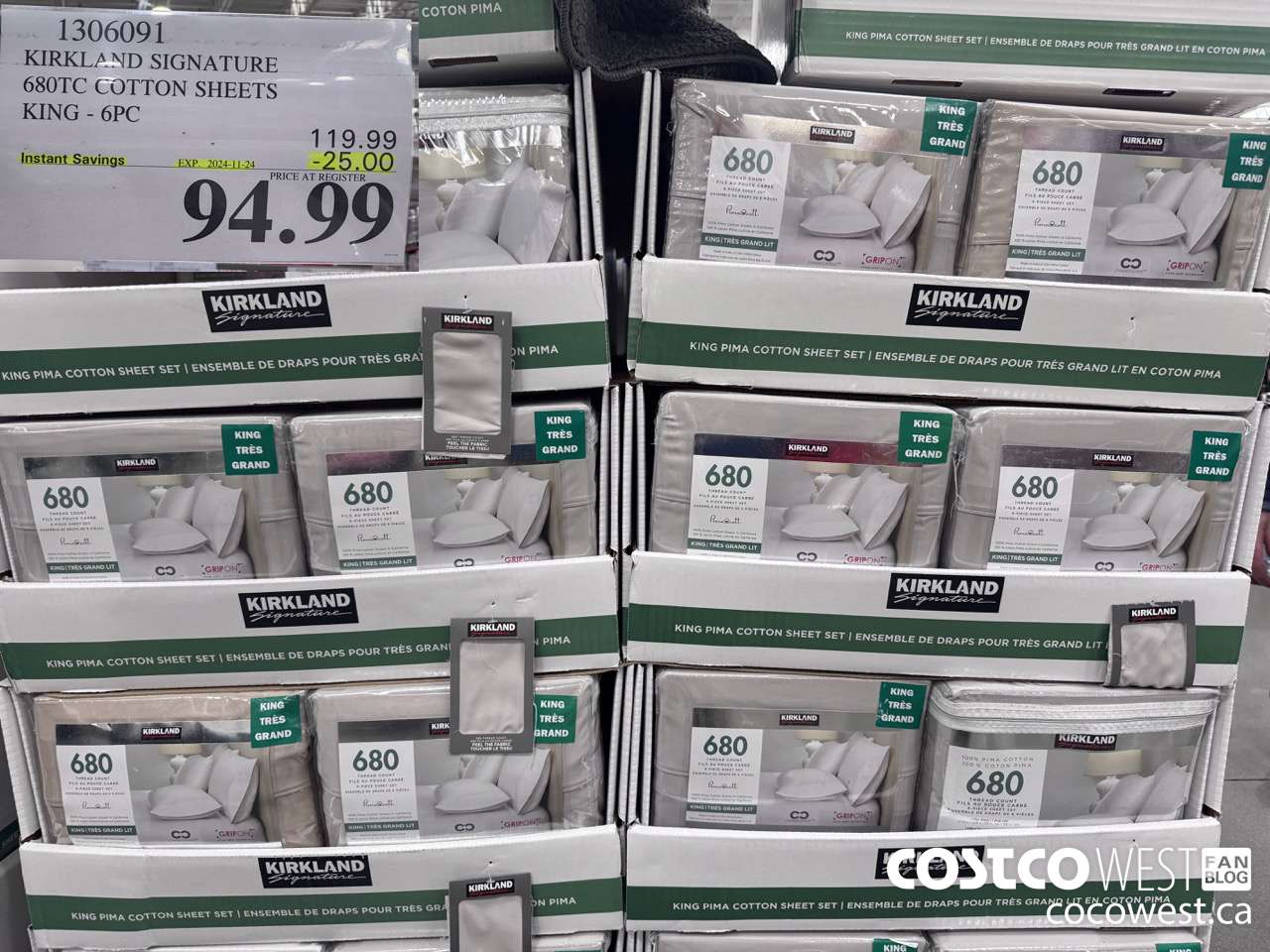 1306091 KIRKLAND SIGNATURE 680TC COTTON SHEETS KING 6PC ($25.00 INSTANT SAVINGS EXPIRES ON 2024-11-24) $94.99