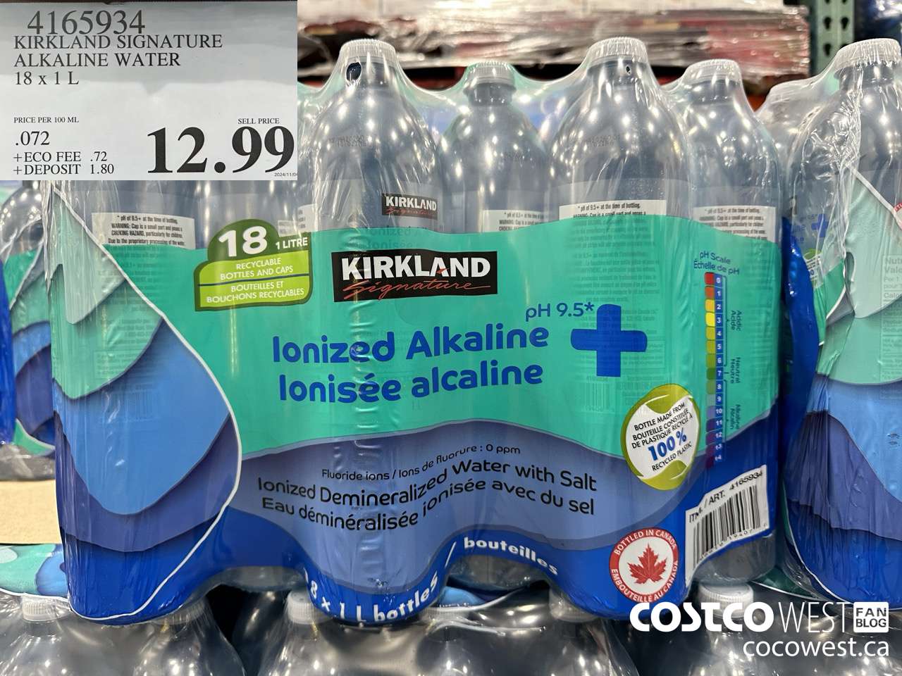 4165934 KIRKLAND SIGNATURE ALKALINE WATER 18/1 LITER $12.99