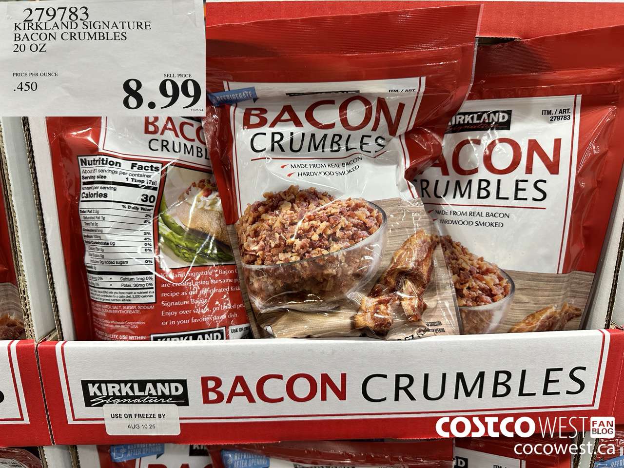 279783 KIRKLAND SIGNATURE BACON CRUMBLES 20 OZ $8.99