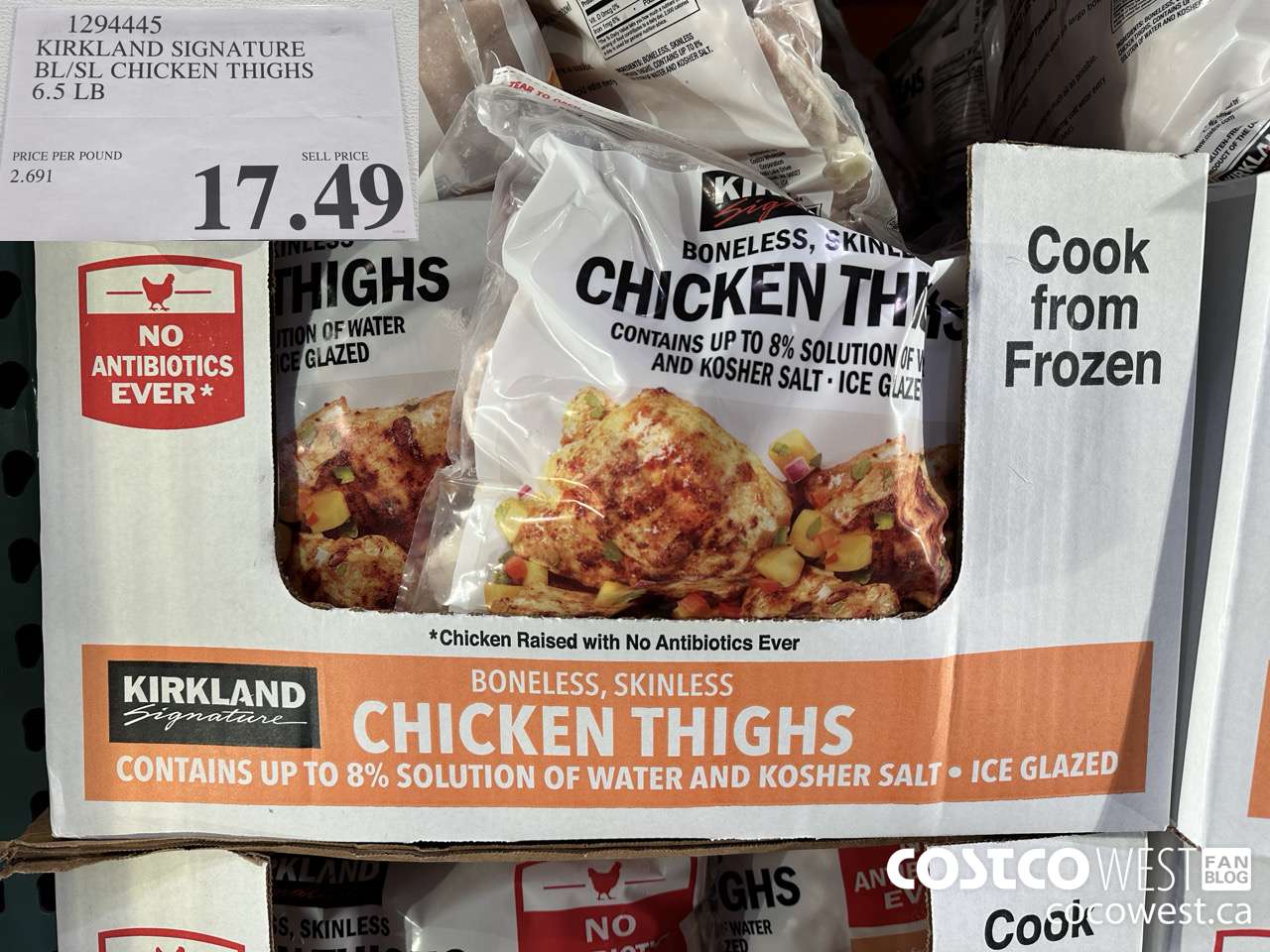 1294445 KIRKLAND SIGNATURE BL/SL CHICKEN THIGHS 6.5 LB $17.49