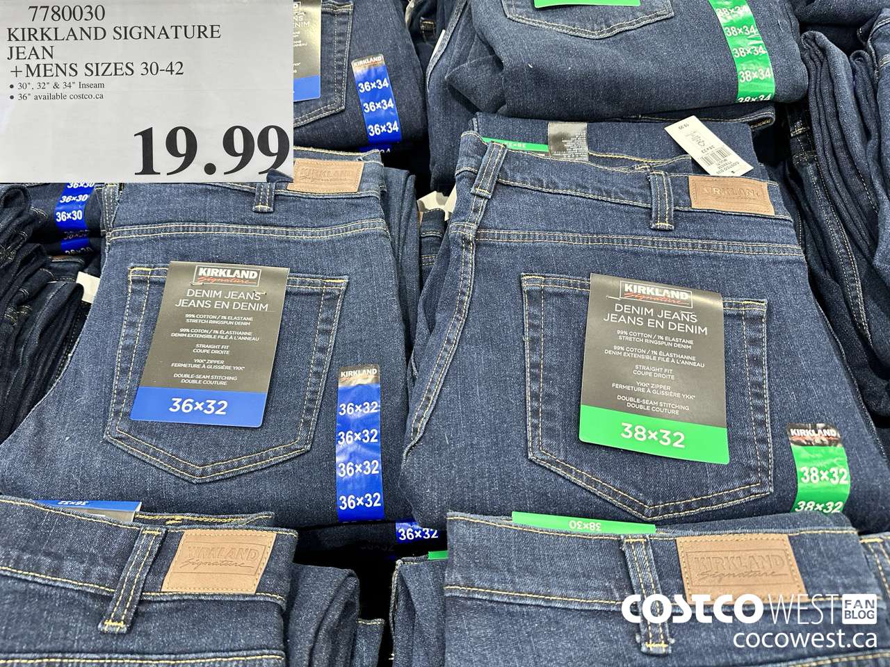 7780030 KIRKLAND SIGNATURE BLUE JEANS MENS SIZES 30-42 $19.99