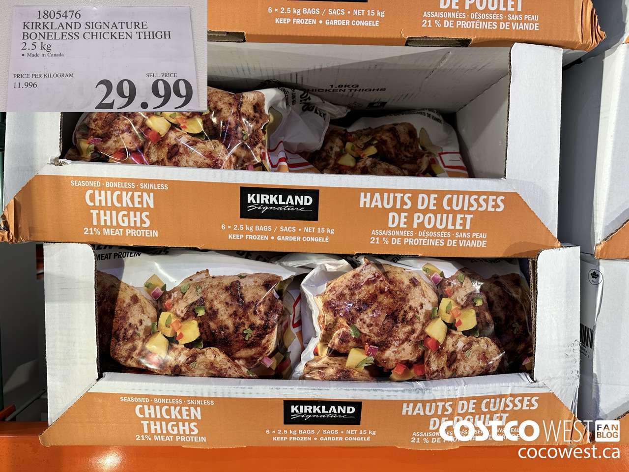 1805476 KIRKLAND SIGNATURE BONELESS CHICKEN THIGH 2.5KG $29.99