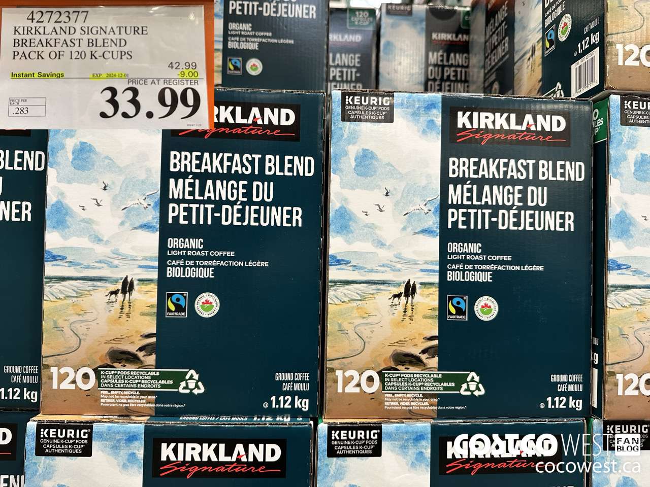 4272377 KIRKLAND SIGNATURE BREAKFAST BLEND PACK OF 120 K-CUPS ($9.00 INSTANT SAVINGS EXPIRES ON 2024-12-01) $33.99