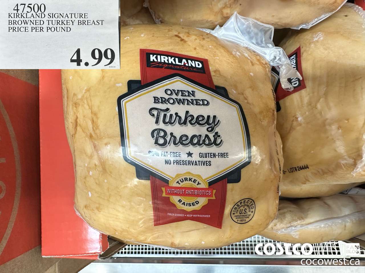 47500 KIRKLAND SIGNATURE BROWNED TURKEY BREAST PRICE PER POUND $4.99