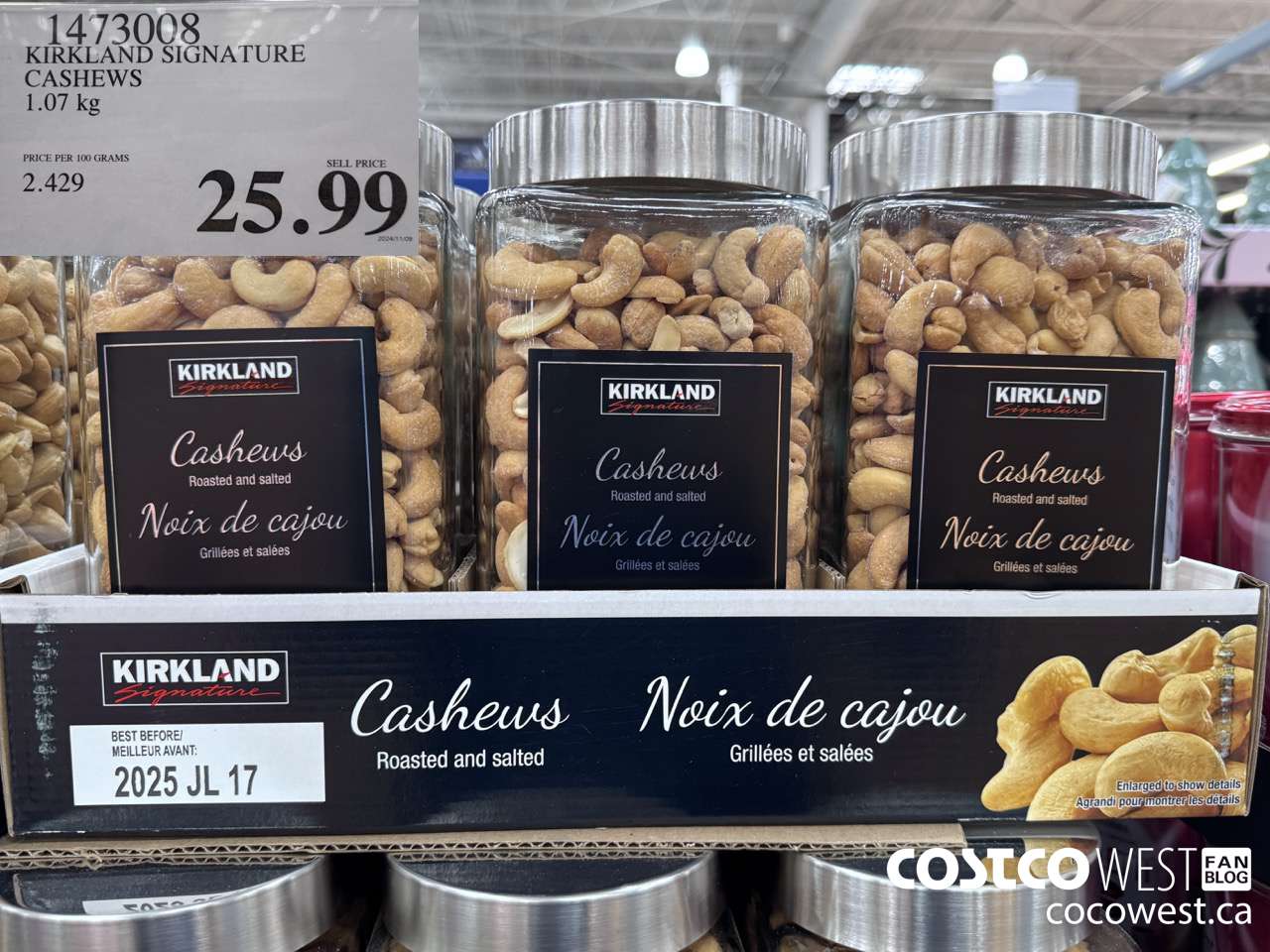 1473008 KIRKLAND SIGNATURE CASHEWS 1.07 KG $25.99
