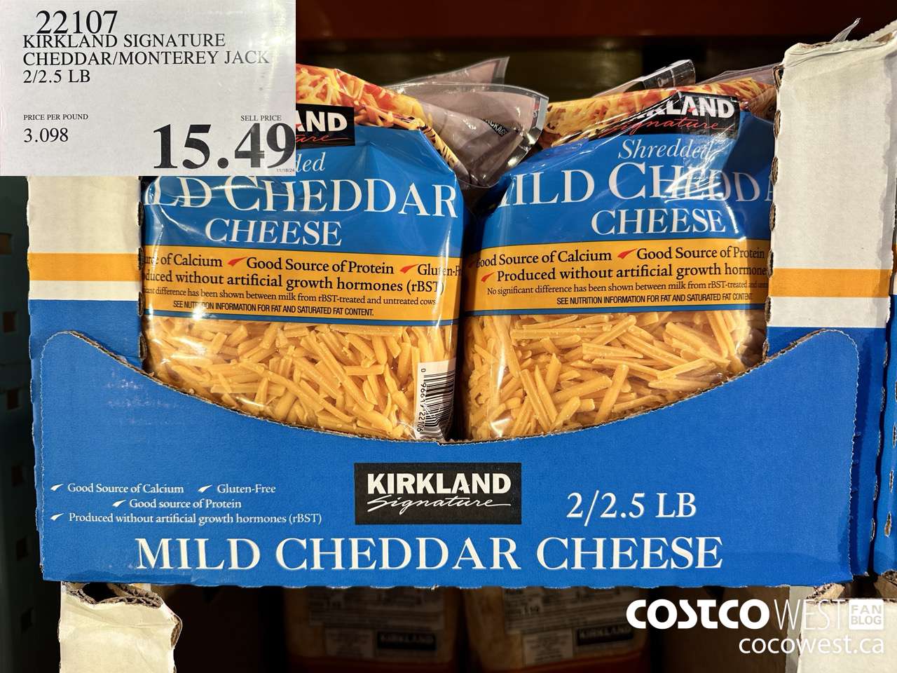 22107 KIRKLAND SIGNATURE CHEDDAR/MONTEREY JACK 2/2.5 LB $15.49