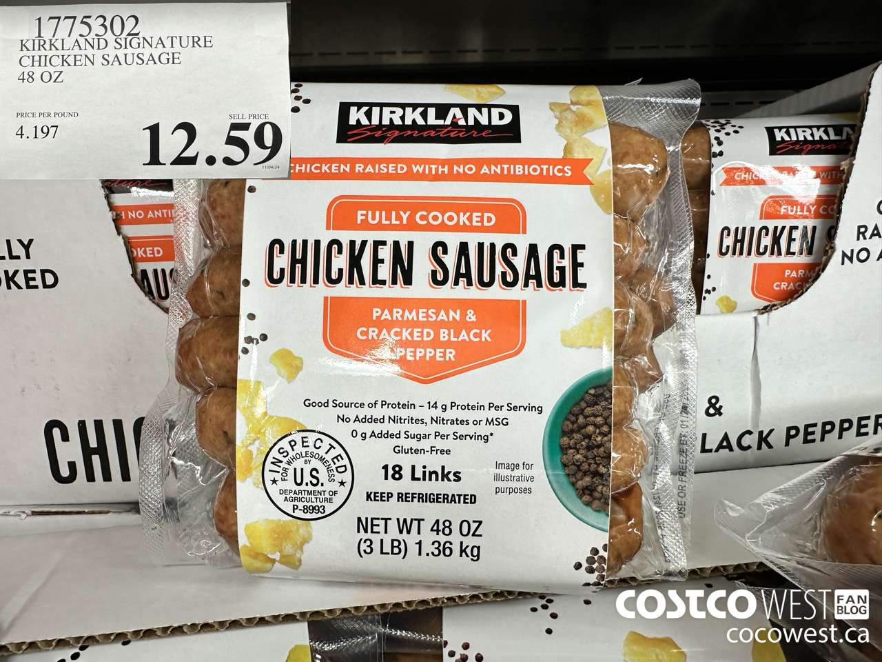 1775302 KIRKLAND SIGNATURE CHICKEN SAUSAGE 48 OZ $12.59