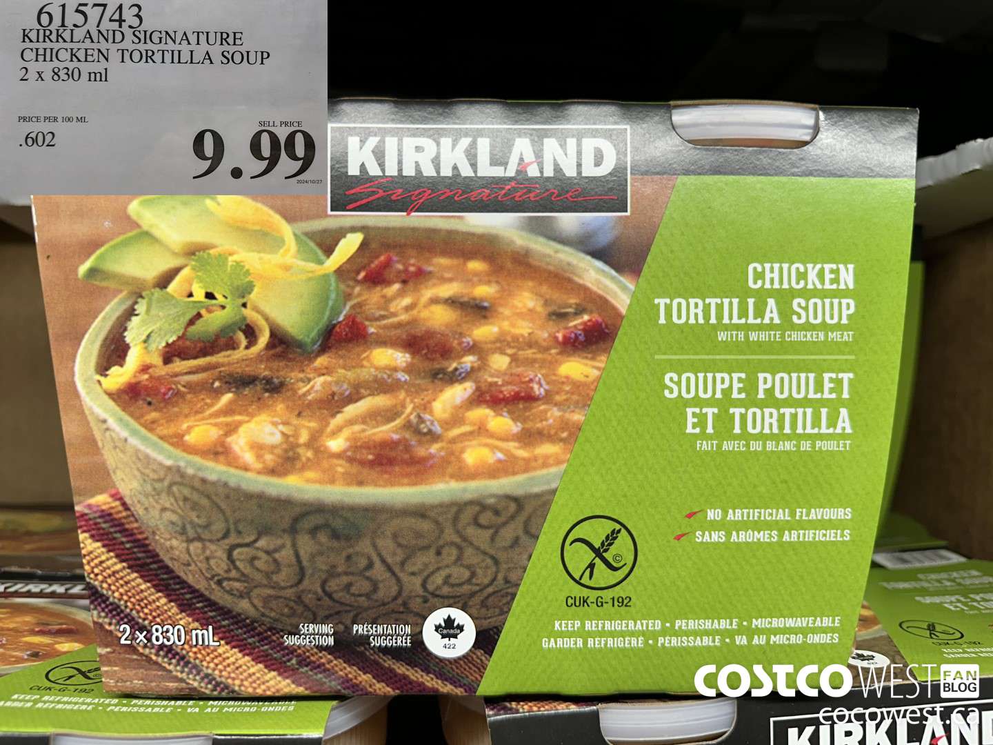 615743 KIRKLAND SIGNATURE CHICKEN TORTILLA SOUP 2 x 330 mL $9.99