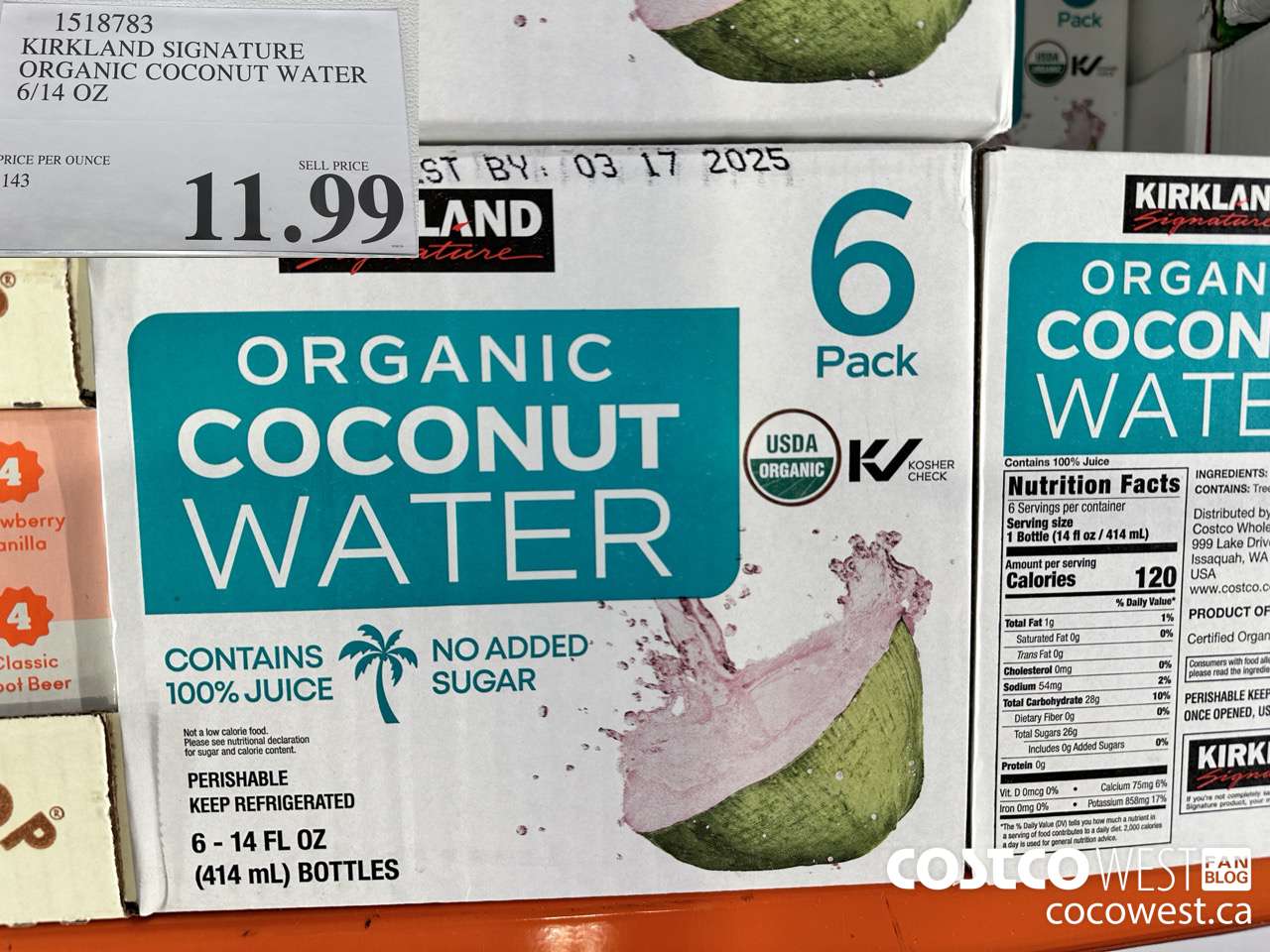 1518783 KIRKLAND SIGNATURE COCONUT WATER 6/14 OZ $11.99