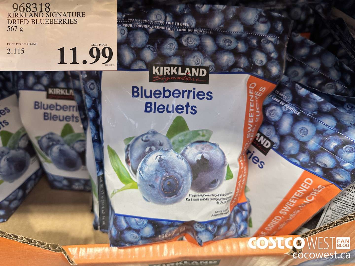968318 KIRKLAND SIGNATURE DRIED BLUEBERRIES 567 g $11.99