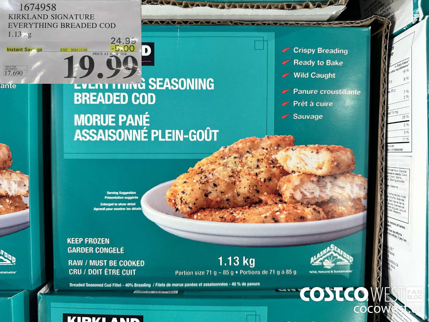 1674958 KIRKLAND SIGNATURE EVERYTHING BREADED COD 1.13 KG ($5.00 INSTANT SAVINGS EXPIRES ON 2024-11-03) $19.99