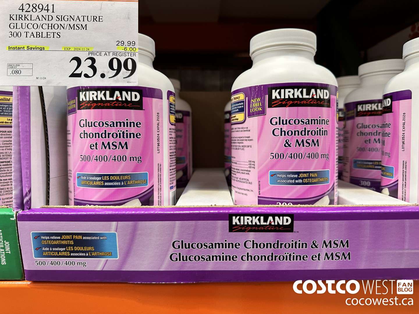 428941 KIRKLAND SIGNATURE GLUCO/CHON/MSM 300 TABLETS ($6.00 INSTANT SAVINGS EXPIRES ON 2024-11-24) $23.99