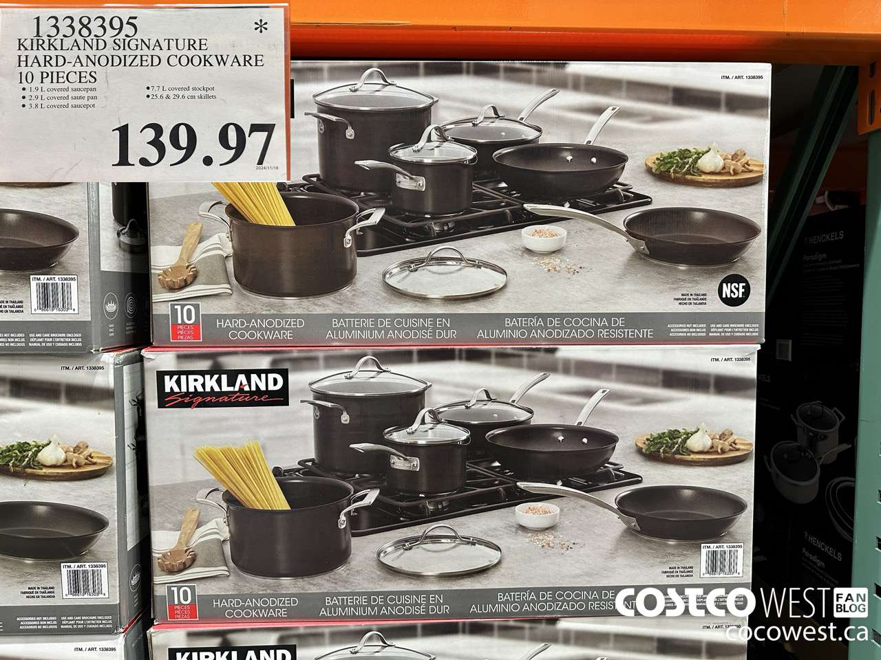 1338395 KIRKLAND SIGNATURE HARD-ANODIZED COOKWARE 10 PIECE $139.97