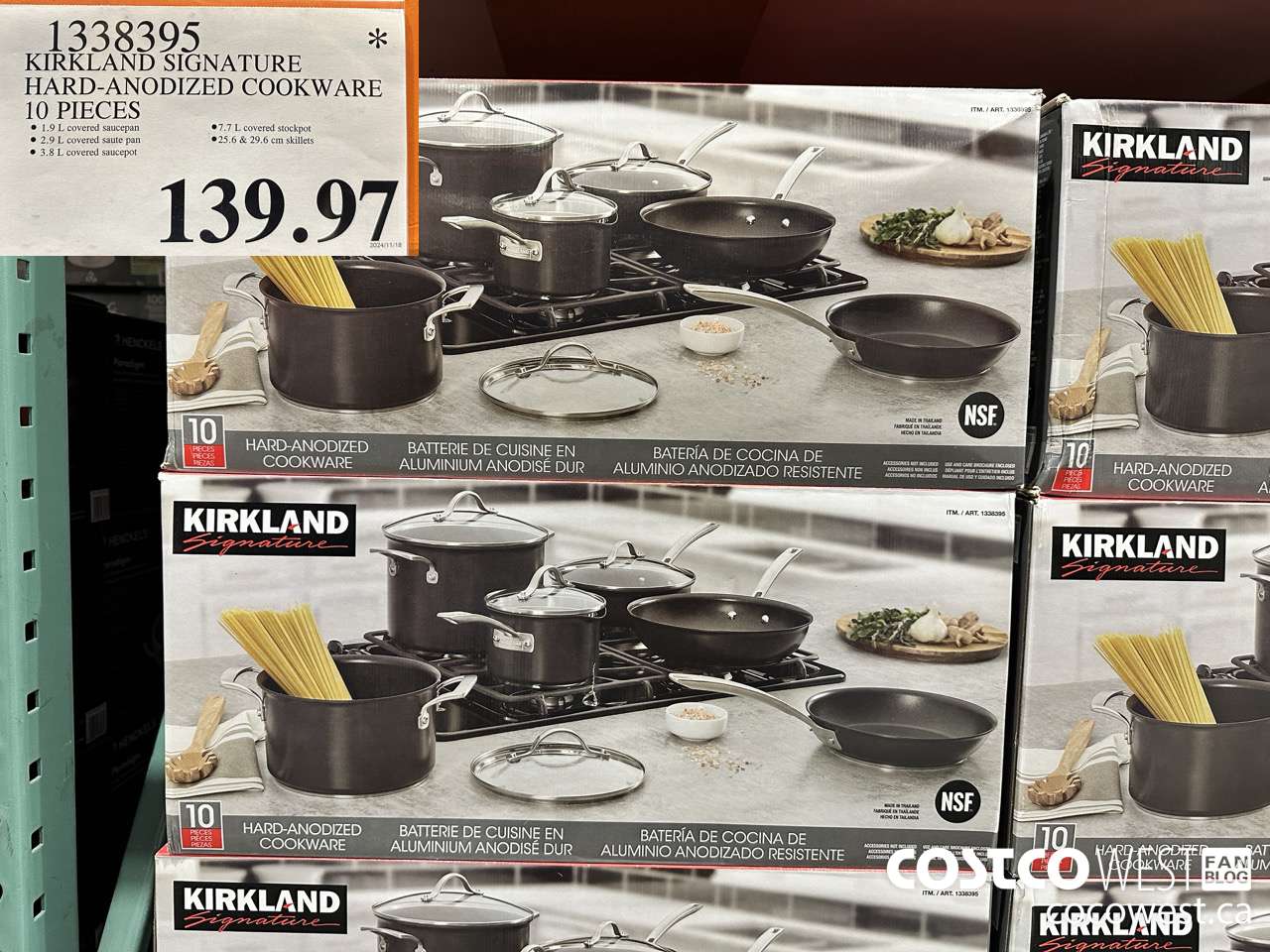 1338395 KIRKLAND SIGNATURE HARD-ANODIZED COOKWARE 10 PIECE $139.97
