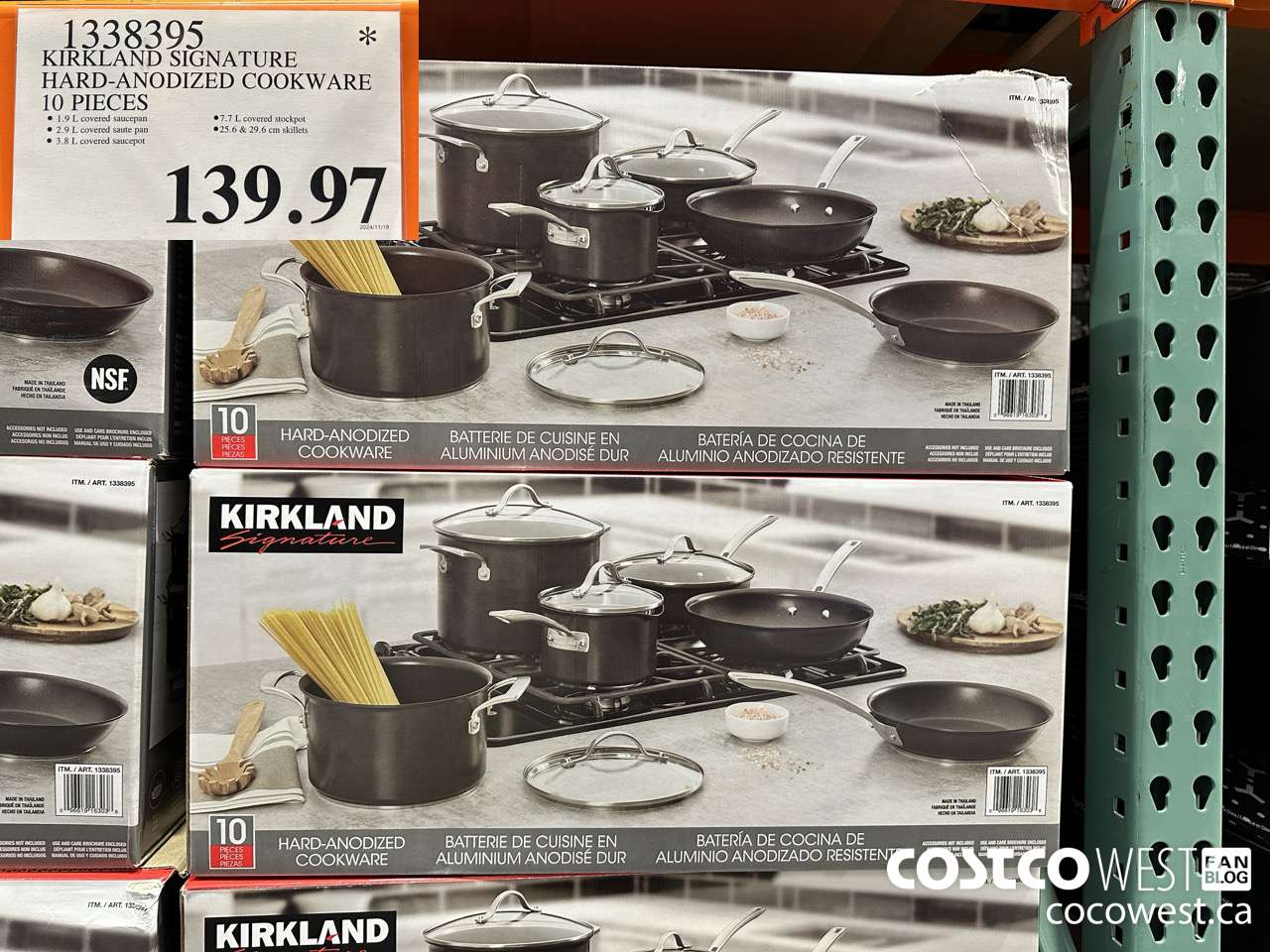 1338395 KIRKLAND SIGNATURE HARD-ANODIZED COOKWARE 10 PIECE $139.97