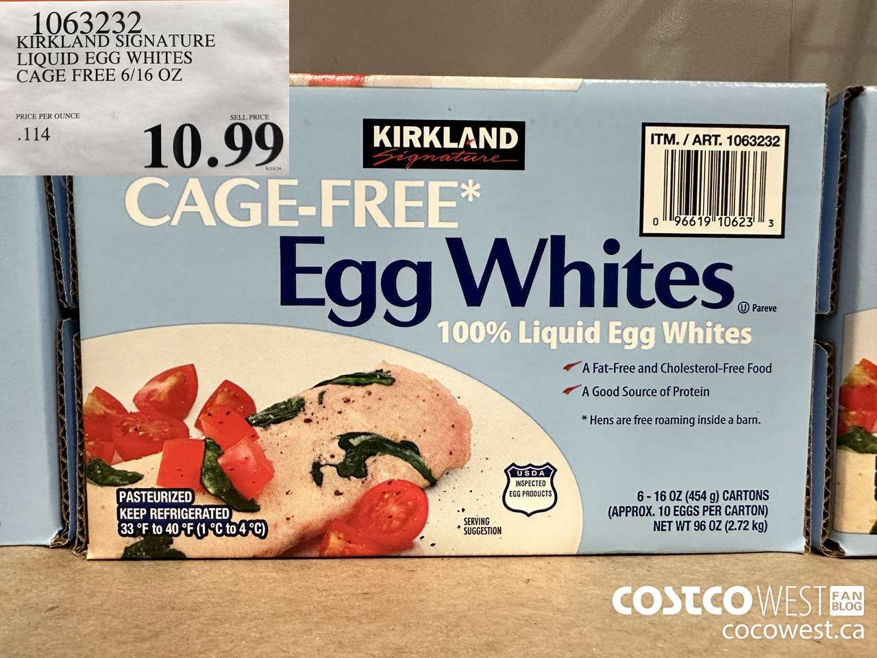 1063232 KIRKLAND SIGNATURE LIQUID EGG WHITES CAGE FREE 6/16 OZ $10.99
