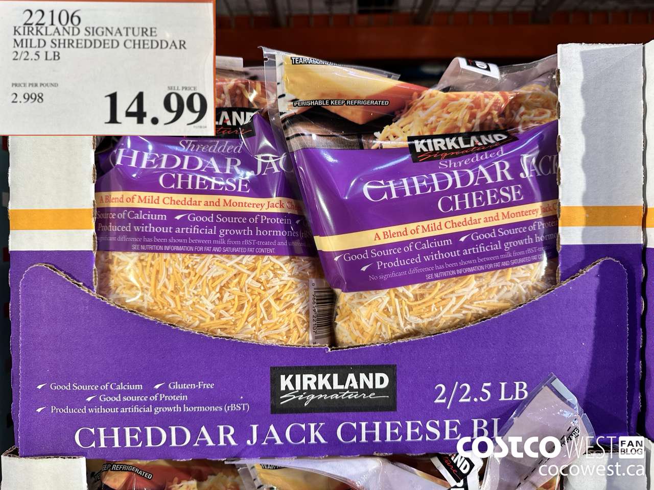 22106 KIRKLAND SIGNATURE MILD SHREDDED CHEDDAR 2/2.5LB $14.99