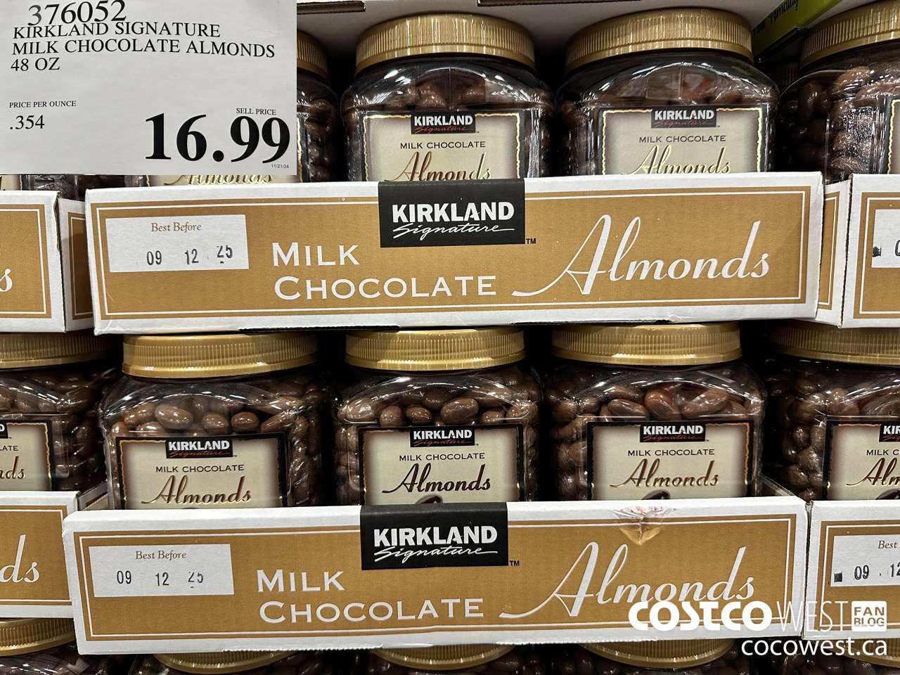 376052 KIRKLAND SIGNATURE MILK CHOCOLATE ALMONDS 48 OZ $16.99