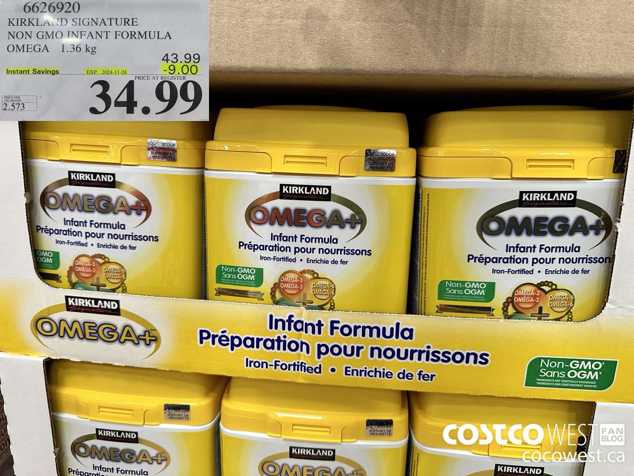 6626920 KIRKLAND SIGNATURE NON GMO INFANT FORMULA OMEGA 1.36 kg ($9.00 INSTANT SAVINGS EXPIRES ON 2024-11-24) $34.99