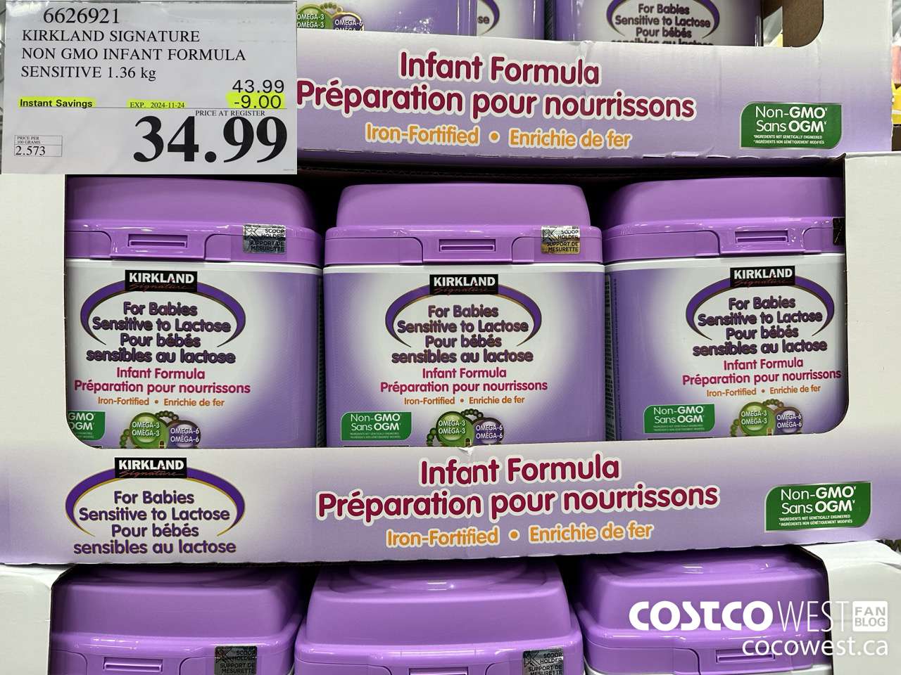 6626921 KIRKLAND SIGNATURE NON GMO INFANT FORMULA SENSITIVE 1.36 kg ($9.00 INSTANT SAVINGS EXPIRES ON 2024-11-24) $34.99