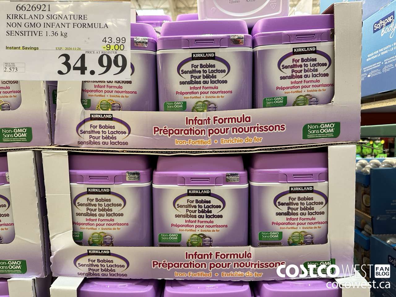 6626921 KIRKLAND SIGNATURE NON GMO INFANT FORMULA SENSITIVE 1.36 kg ($9.00 INSTANT SAVINGS EXPIRES ON 2024-11-24) $34.99