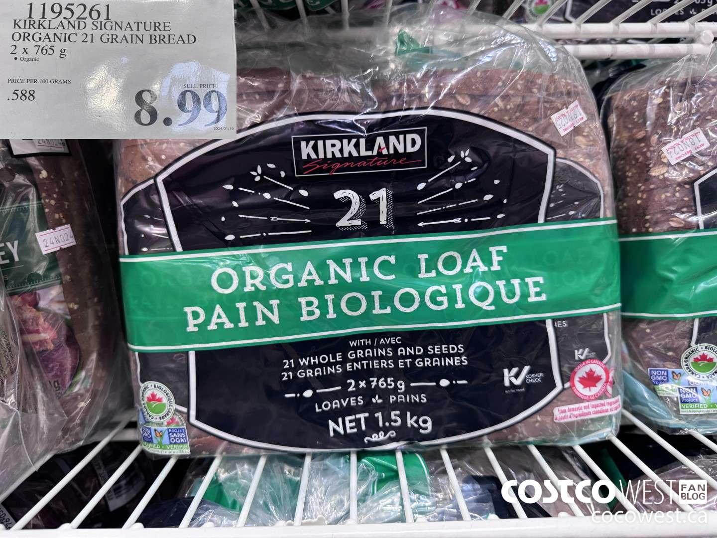 1195261 KIRKLAND SIGNATURE ORGANIC 21 GRAIN BREAD 2 x 765 g $8.99