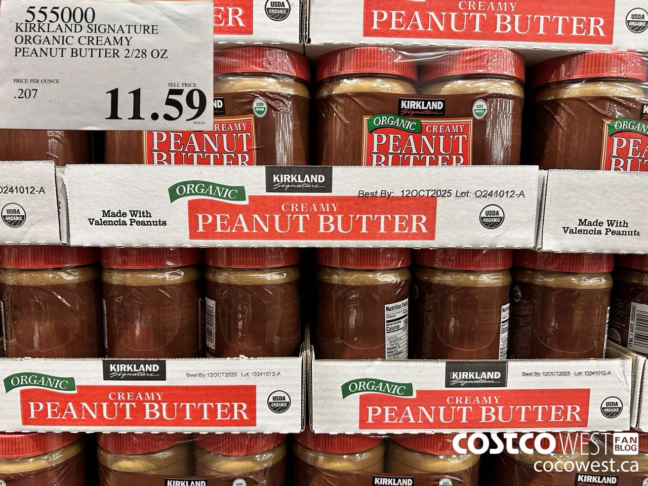555000 KIRKLAND SIGNATURE ORGANIC CREAMY PEANUT BUTTER 2/28 OZ $11.59