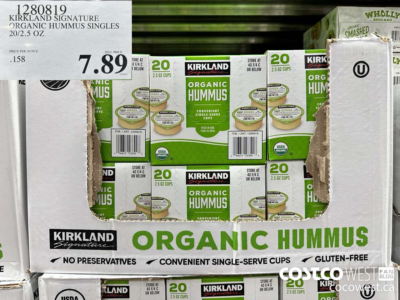 1280819 KIRKLAND SIGNATURE ORGANIC HUMMUS SINGLES 20/2.5 OZ $7.89