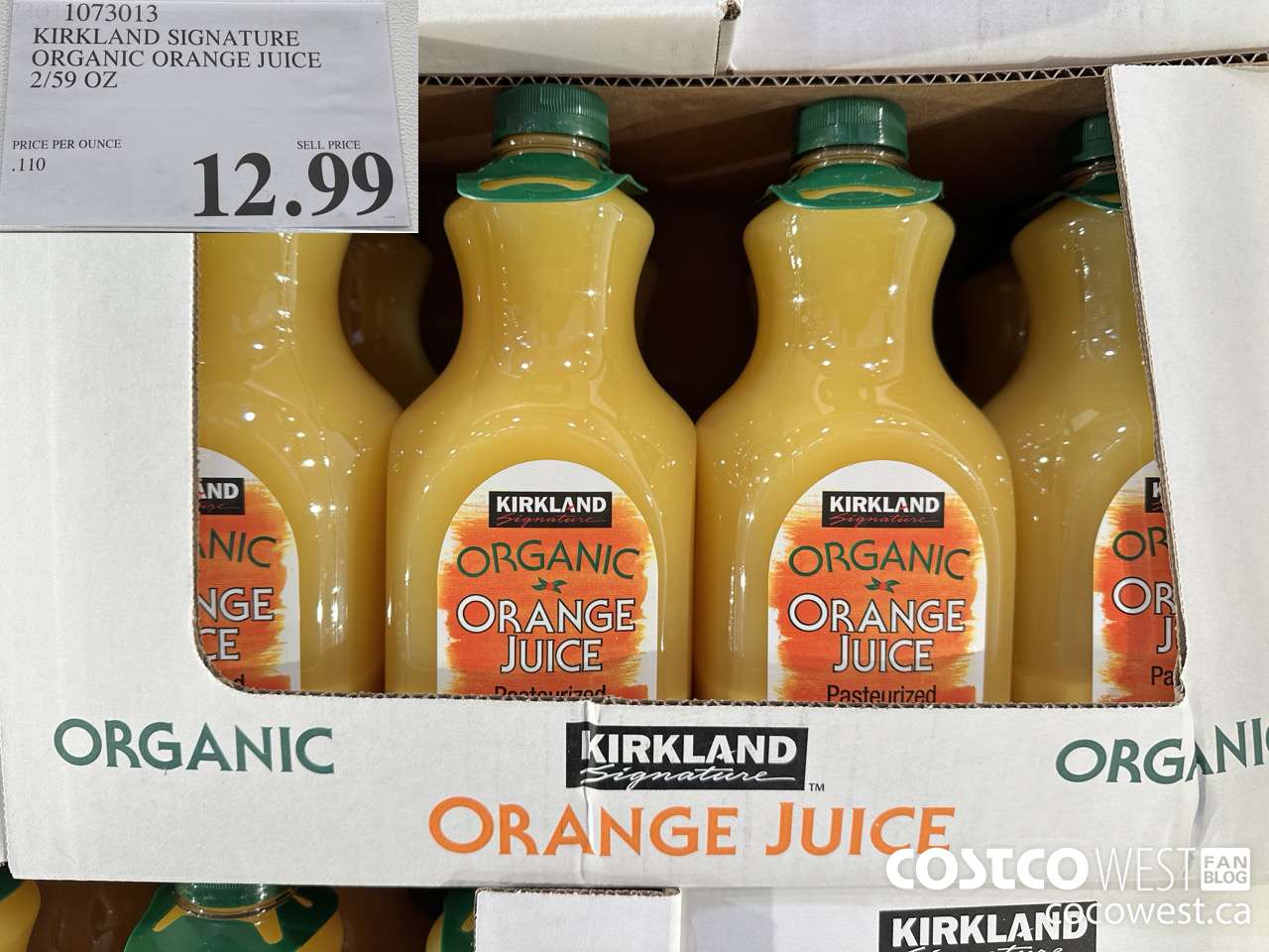 1073013 KIRKLAND SIGNATURE ORGANIC ORANGE JUICE 2/59 OZ $12.99