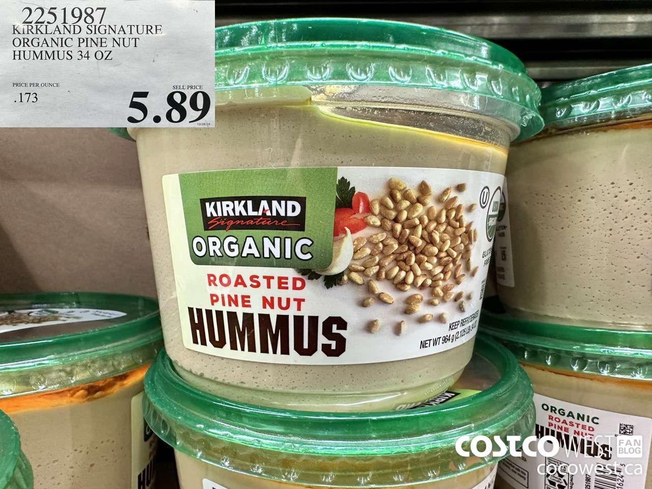 2251987 KIRKLAND SIGNATURE ORGANIC PINE NUT HUMMUS 34 OZ $5.89
