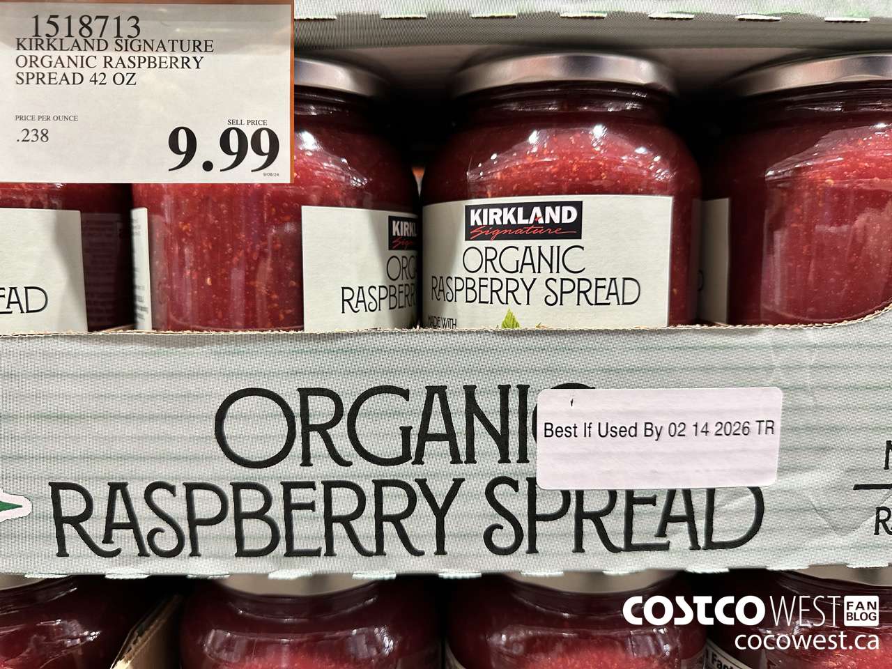 1518713 KIRKLAND SIGNATURE ORGANIC RASPBERRY SPREAD 42 OZ $9.99