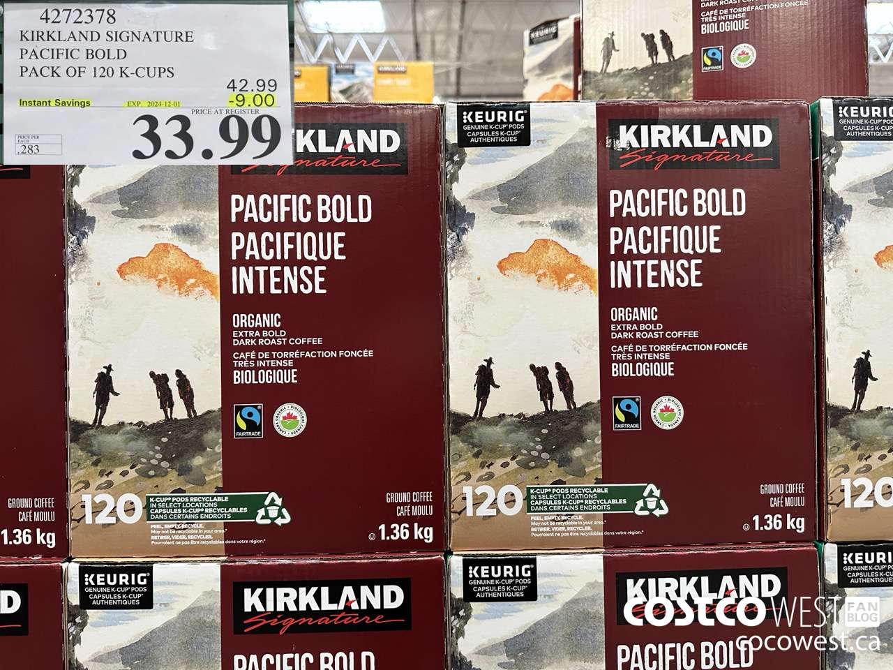 4272378 KIRKLAND SIGNATURE PACIFIC BOLD PACK OF 120 K-CUPS ($9.00 INSTANT SAVINGS EXPIRES ON 2024-12-01) $33.99