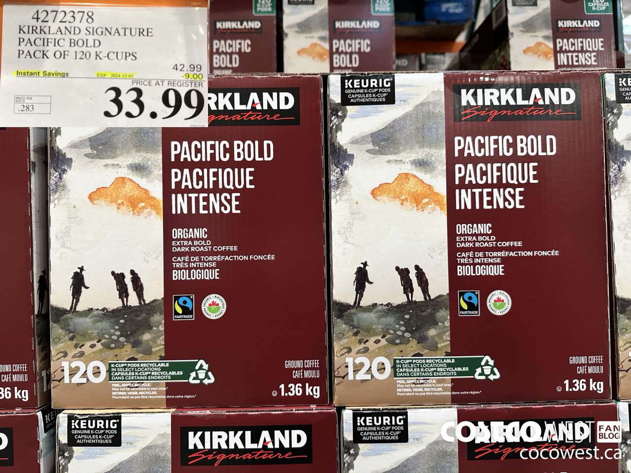 4272378 KIRKLAND SIGNATURE PACIFIC BOLD PACK OF 120 K-CUPS ($9.00 INSTANT SAVINGS EXPIRES ON 2024-12-01) $33.99