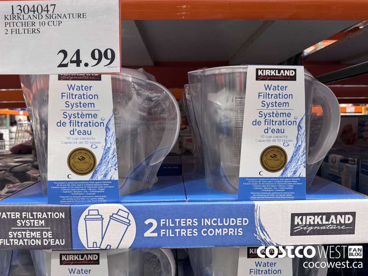 1304047 KIRKLAND SIGNATURE PITCHER 10 CUP 2 FILTERS $24.99