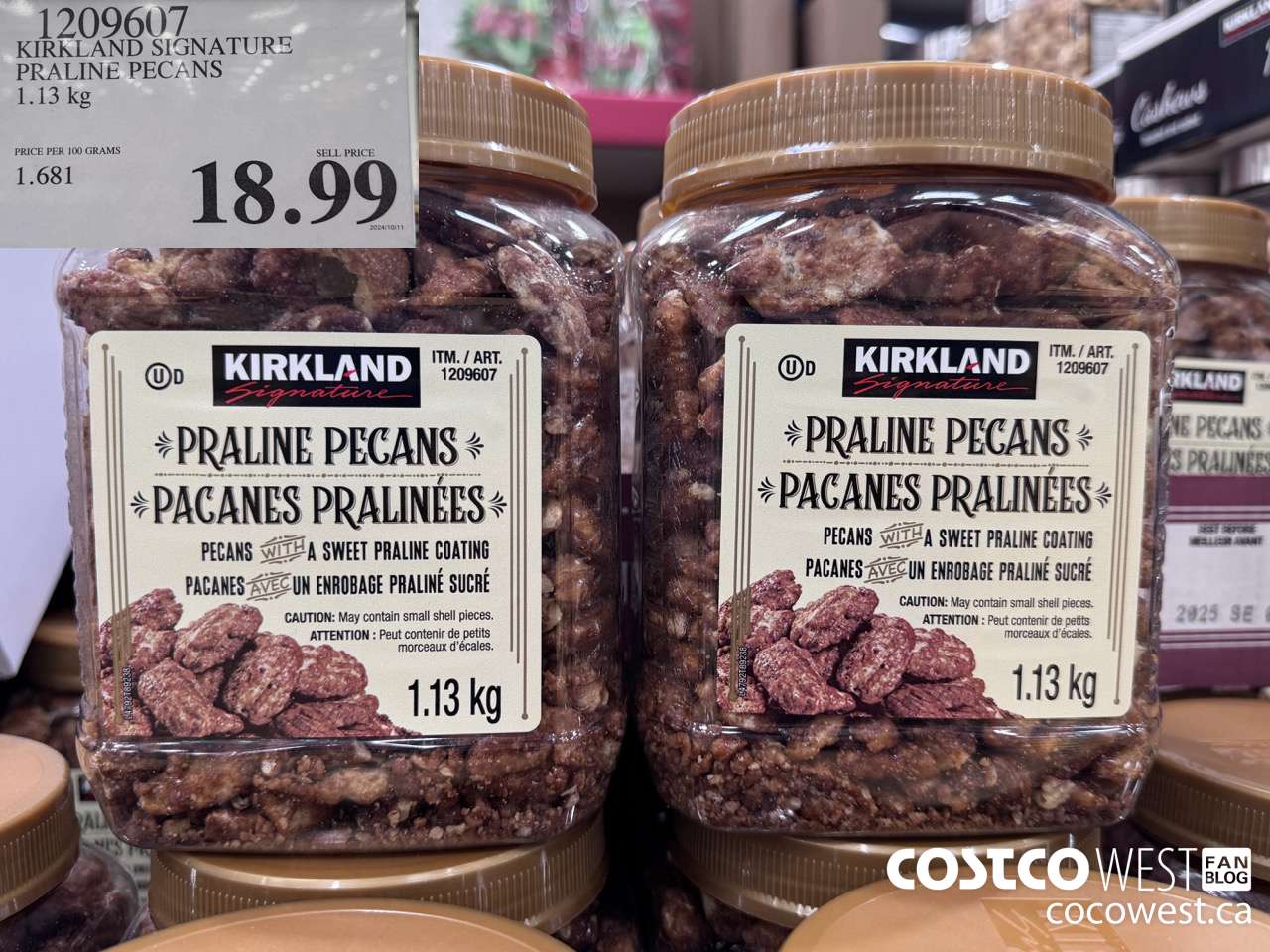 1209607 KIRKLAND SIGNATURE PRALINE PECANS 1.13KG $18.99