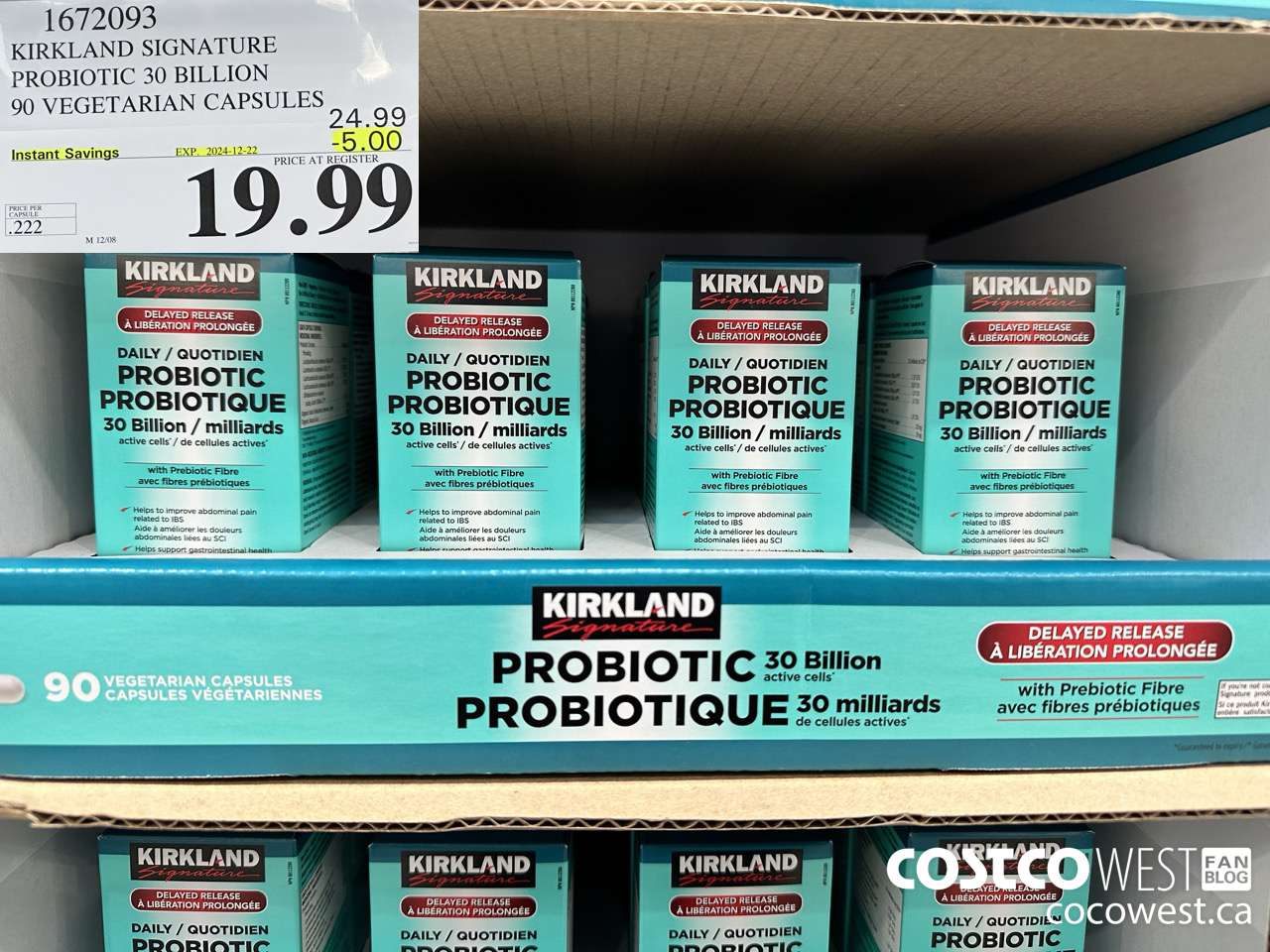 1672093 KIRKLAND SIGNATURE PROBIOTIC 30 BILLION 90 VEGETARIAN CAPSULES ($5.00 INSTANT SAVINGS EXPIRES ON 2024-12-22) $19.99