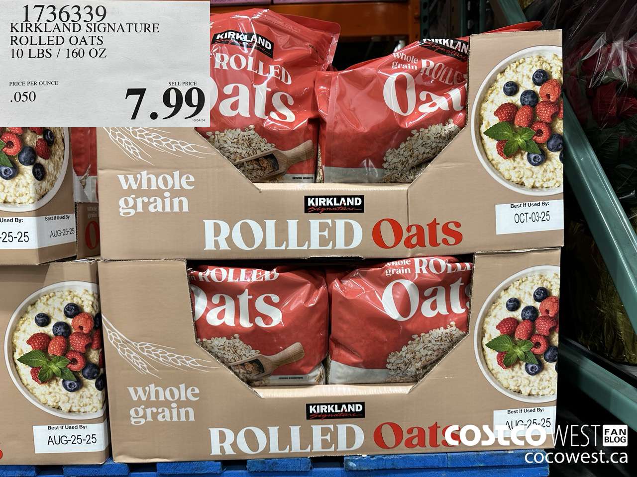 1736339 KIRKLAND SIGNATURE ROLLED OATS 10 LBS / 160 OZ $7.99